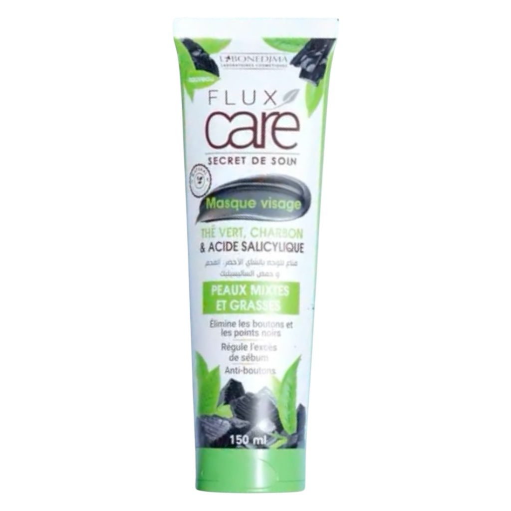 قناع الوجه بالفحم والشاي من فلوكس كير، حمض الساليسيليك، للبشرة الدهنية والمختلطة