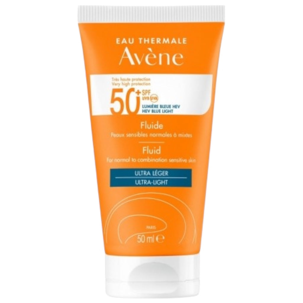 Avène Crème Solaire Fluide Ultra Léger Spf50+ Sans Parfum Visage, Peaux Sensibles Normales À Mixtes