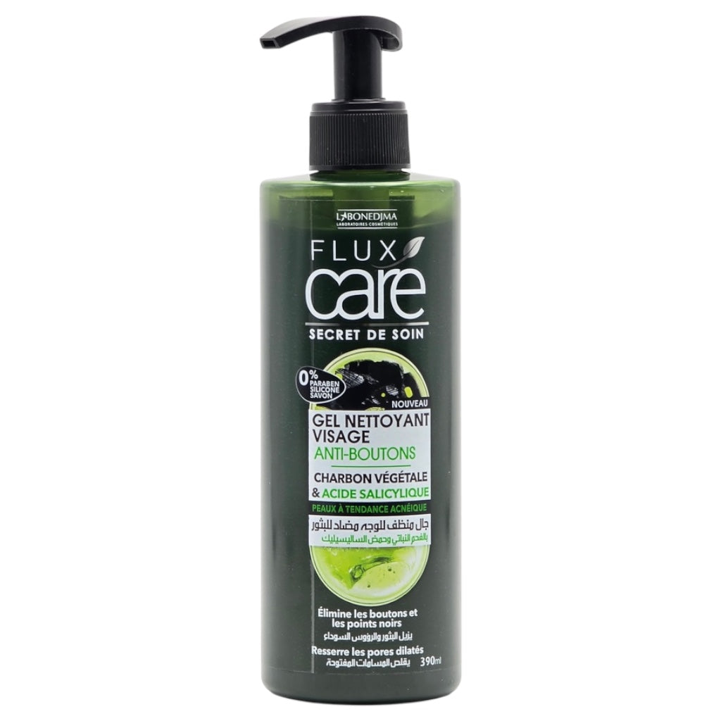 Flux Care Secret De Soin Gel Nettoyant Visage 0%Paraben Silicone Savon Anti-Boutons Charbon Végétale & Acide Salicylique