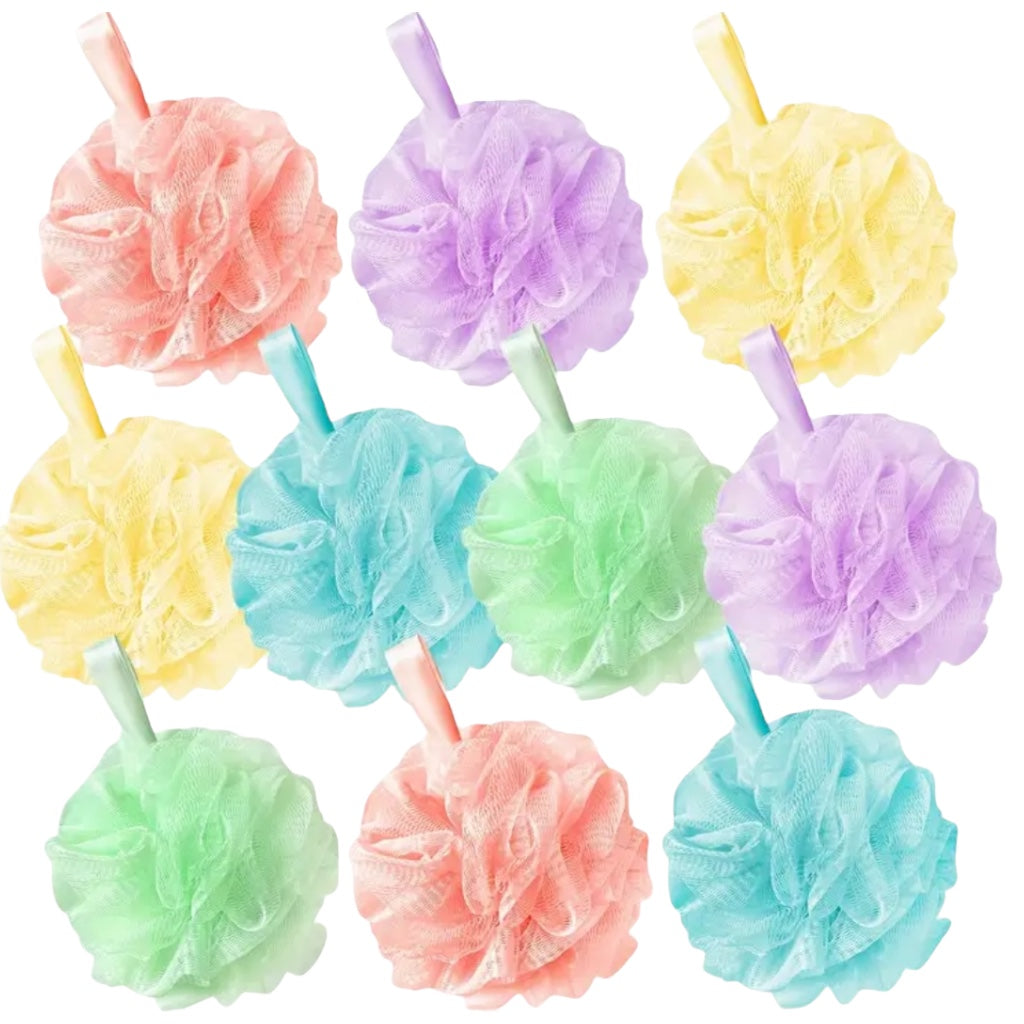 إسفنجات استحمام ملونة، كرات استحمام شبكية ناعمة بمقابض وشريط ربط، قطعة واحدة