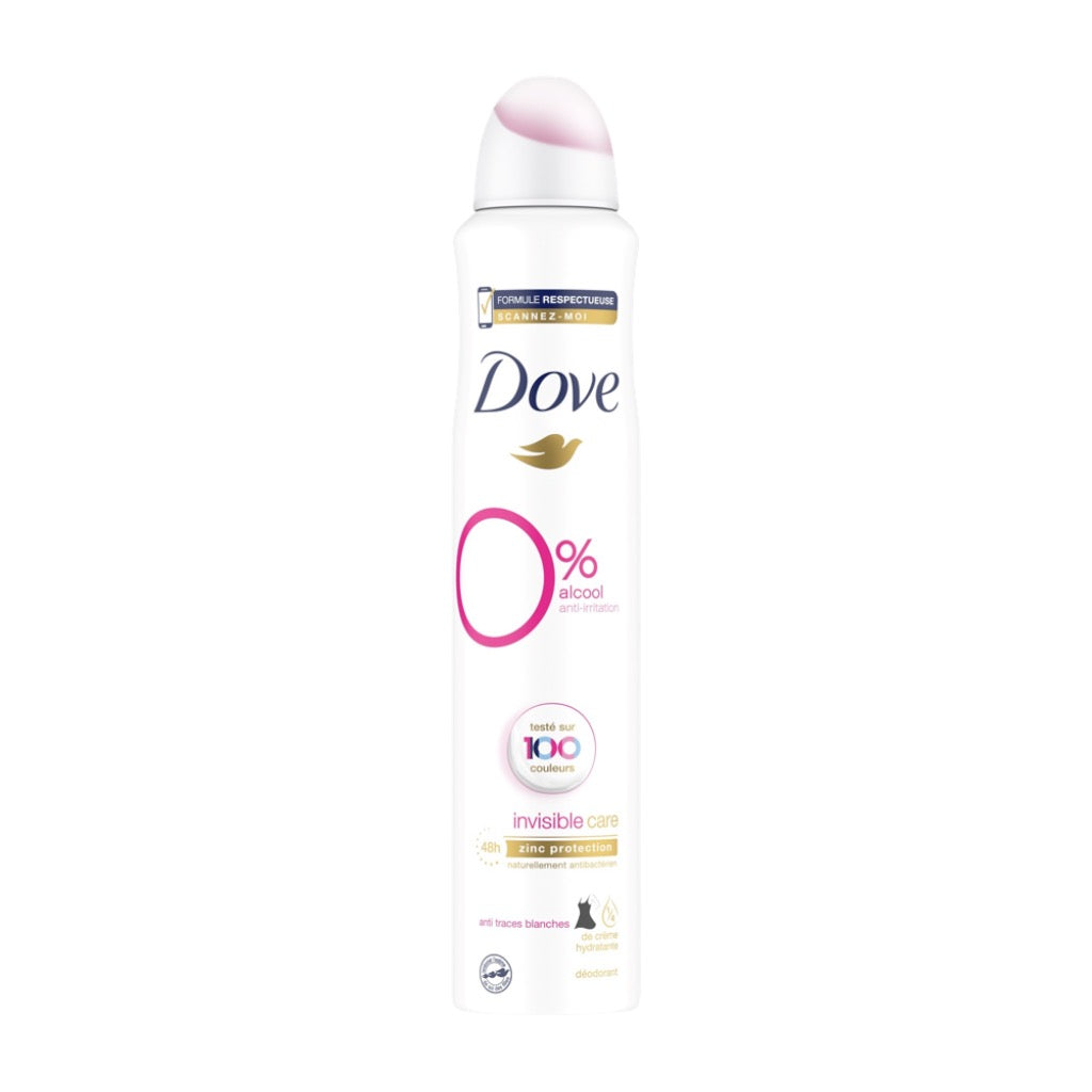 Dove Déodorant Invisible Care 0% alcool 100 couleurs Spray