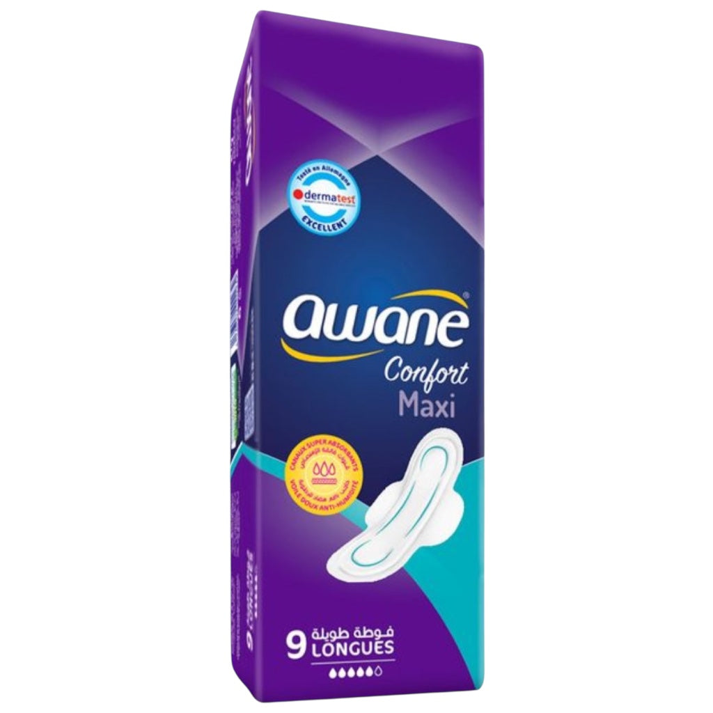Awane Confort Maxi Serviette Hygiénique Longues 9Pcs
