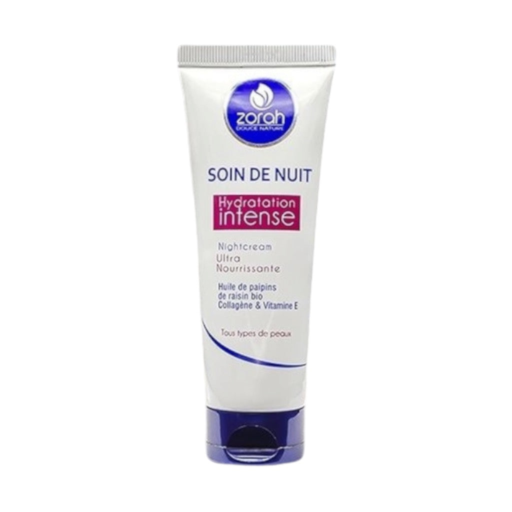 Zorah Crème de Nuit Hydrataion Intese Ultra Nourrissante Huile De Paipins de raisin bio collagéne & Vitamine E Tous Types De Peaux