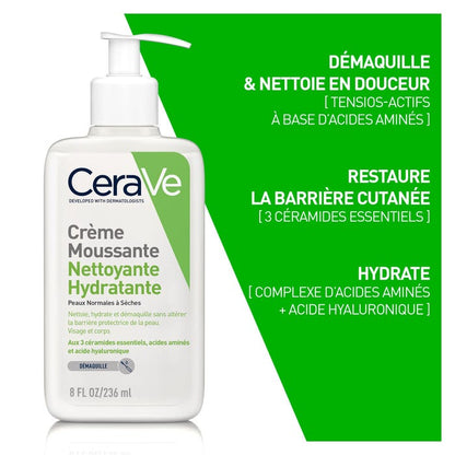 Cerave Crème Moussante Nettoyante Hydratante Visage Pour Les Peaux Normales À Sèches 236Ml