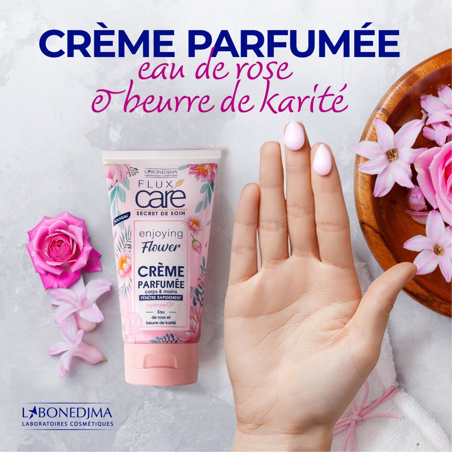 كريم فلوكس كير المعطر للجسم واليدين بماء الورد وزبدة الشيا