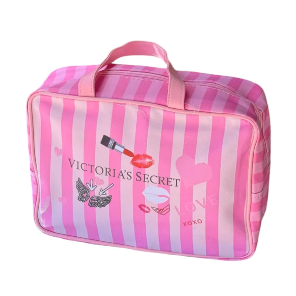 Trousse de Toilette Victoria's Secret - Motif Logo Denim, Style Chic et Tendance Cœur