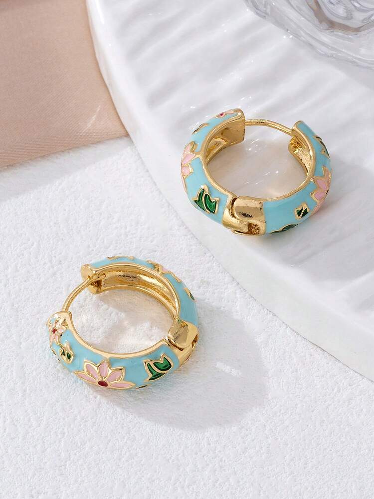 Boucles D’oreilles Flora Bleu Céleste