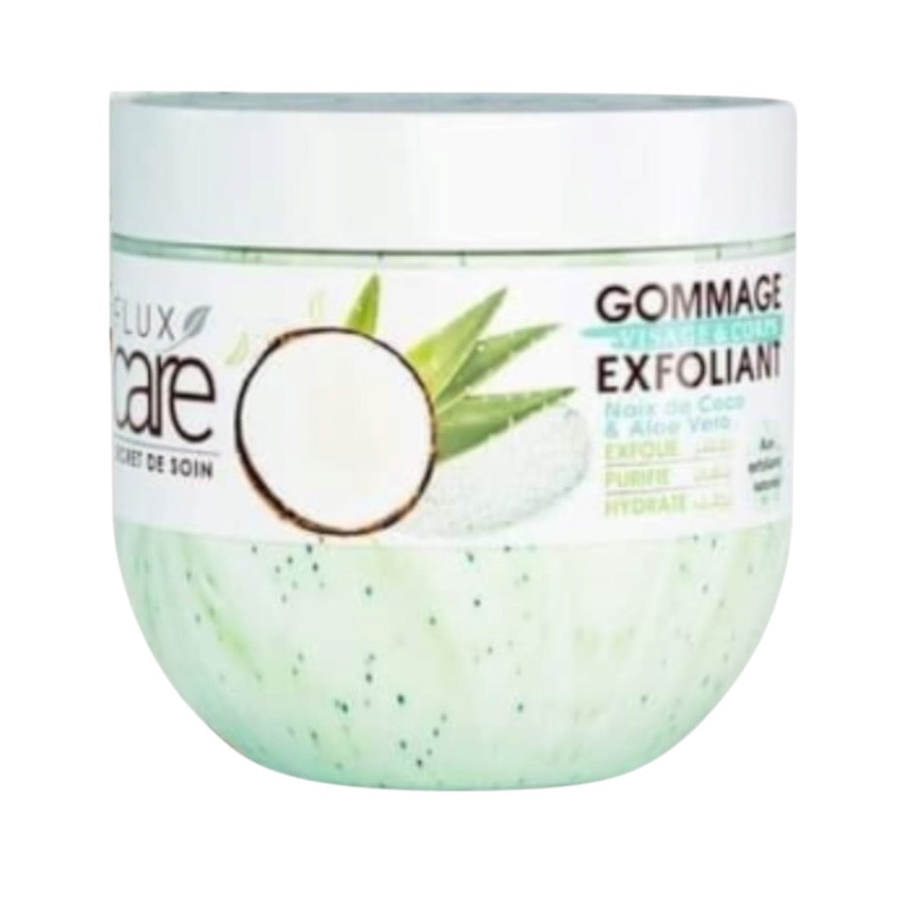مقشر الوجه والجسم Flux Care Secret De Soin بجوز الهند والصبار، يقشر ويزيل السموم ويجدد البشرة