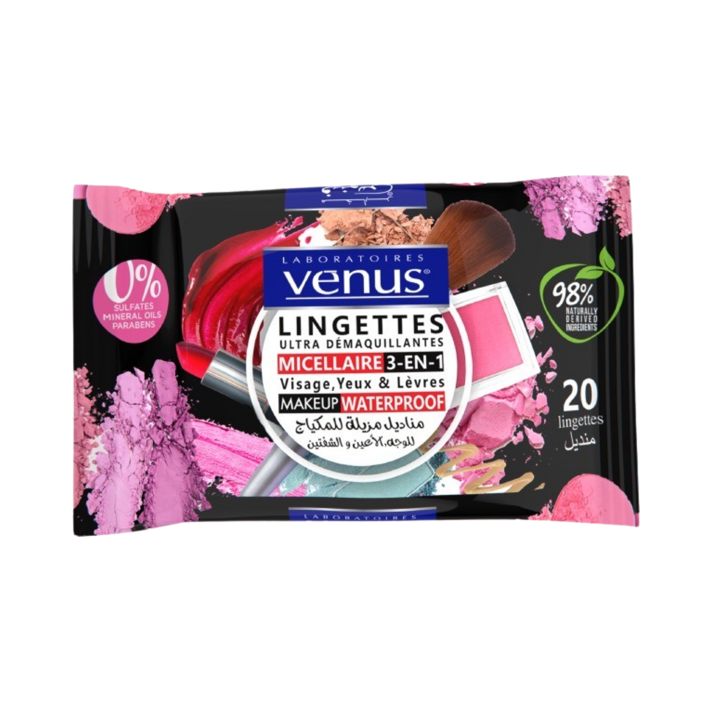 Venus Lingettes Micellaire démaquillantes À l'eau de rose, 20 lingettes