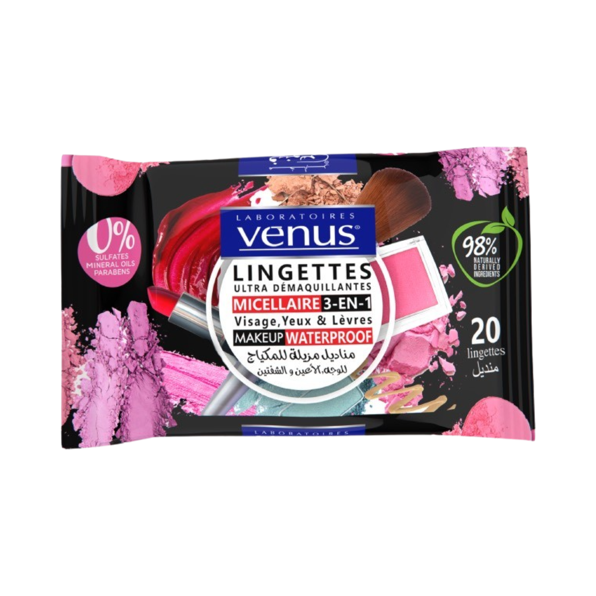 Venus Lingettes Micellaire Démaquillantes À L'Eau De Rose, 20 Lingettes