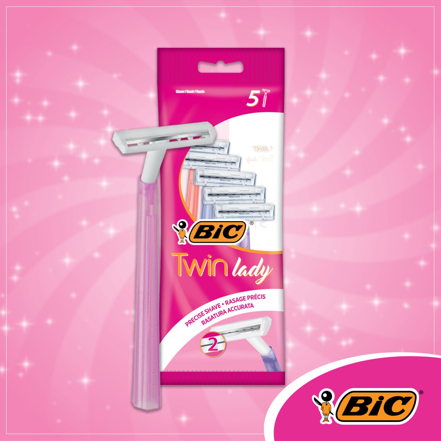 شفرات حلاقة بيك توين للنساء - وردية اللون - عبوة من 5 شفرات حلاقة للبشرة الحساسة للنساء
