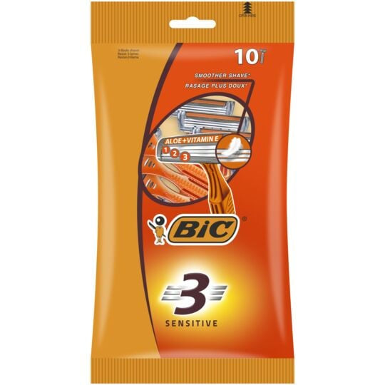 BIC 3 Sensitive Rasoirs Jetables pour Homme, 3 Lames Pour un Rasage plus Doux