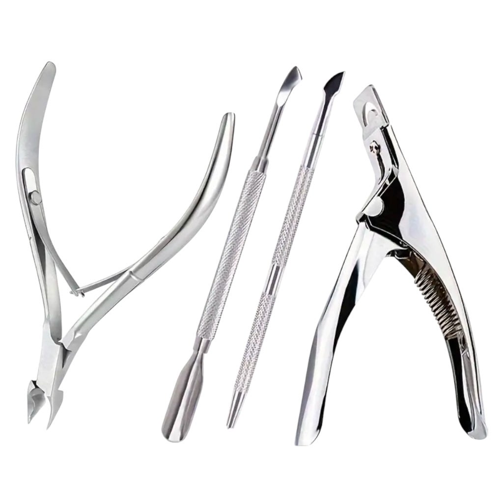 مجموعة مانيكير راينبو تيتانيوم من الفولاذ المقاوم للصدأ، مكونة من 4 قطع - مقص أظافر، أداة دفع الجلد المحيط بالأظافر، أداة تشذيب الحواف