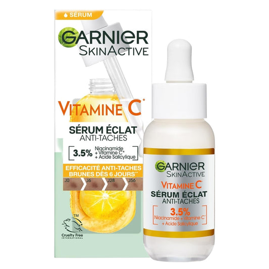 Garnier Skin Active Sérum Éclat Anti-Taches  Soin Visage Enrichi en Vitamine C, Acide Salicylique & Niacinamide  Tous Types de Peaux