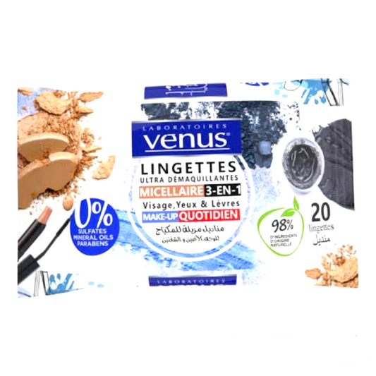 Venus Lingettes Ultra Démaquillantes Micellaire 3-En-1