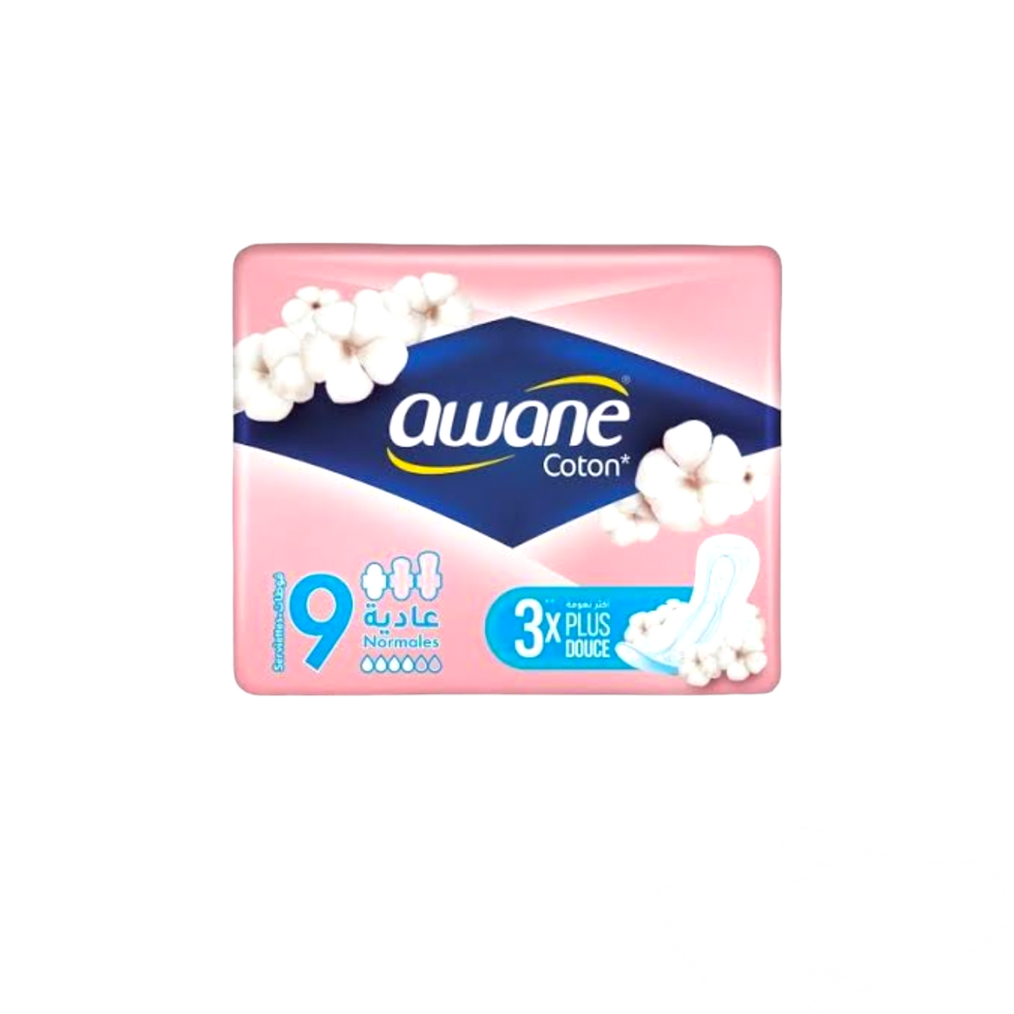 Awane Coton 3xPlus Doux, 9 Serviettes Hygiéniques Normales