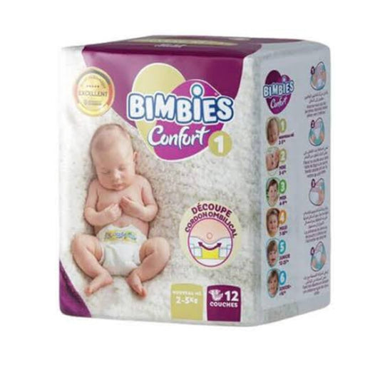 Bimbies Confort Couches Taille 1 2-5kg, 12 couches bébé