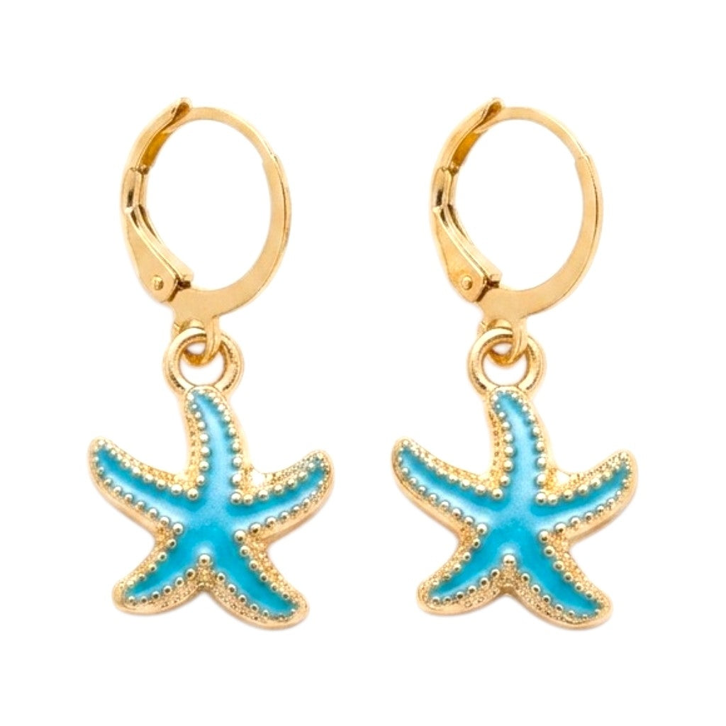 Boucles D’oreilles Étoile De Mer Bleue Dorées ✨🌊