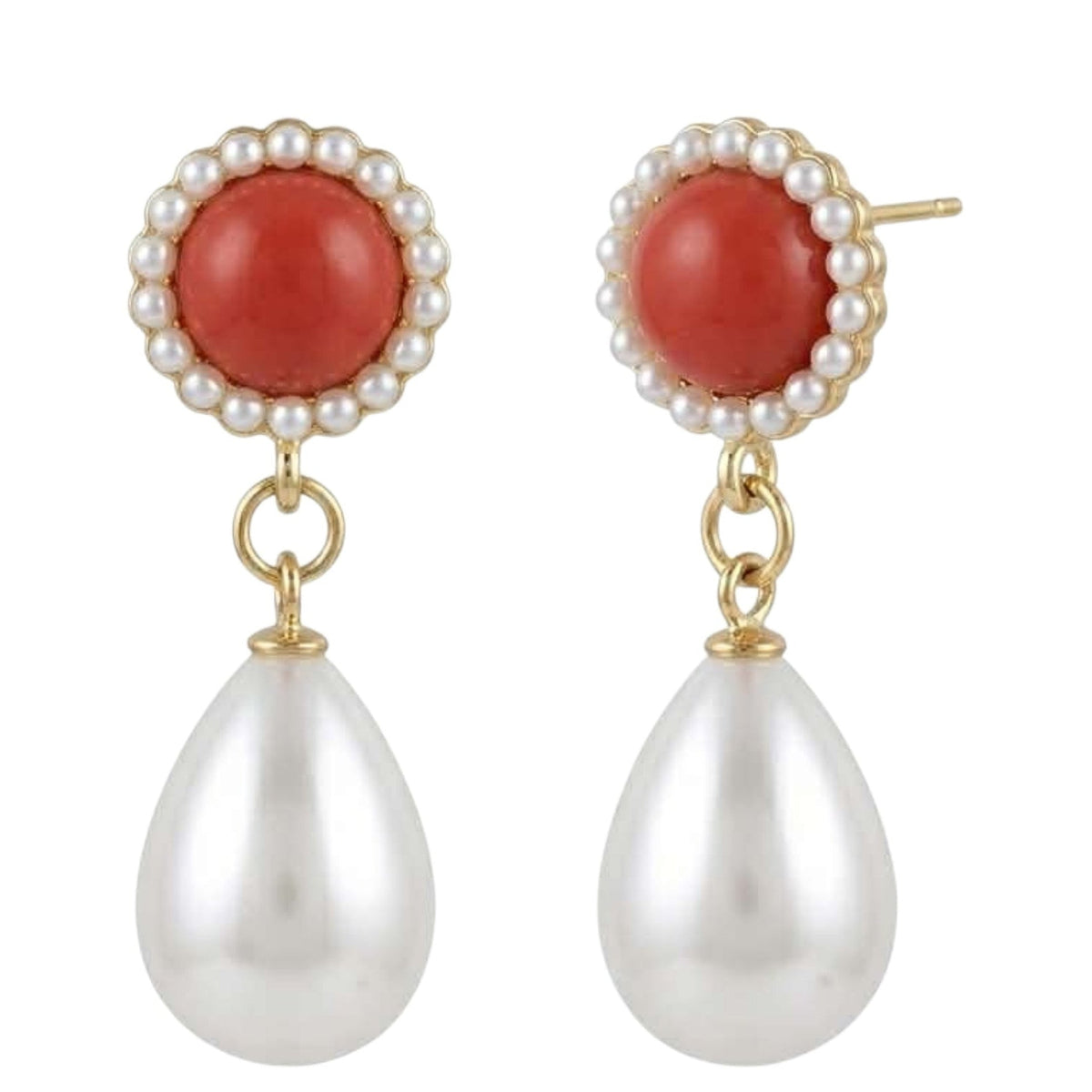 Boucles D'oreilles Pendantes « Rouge & Perle Royale »