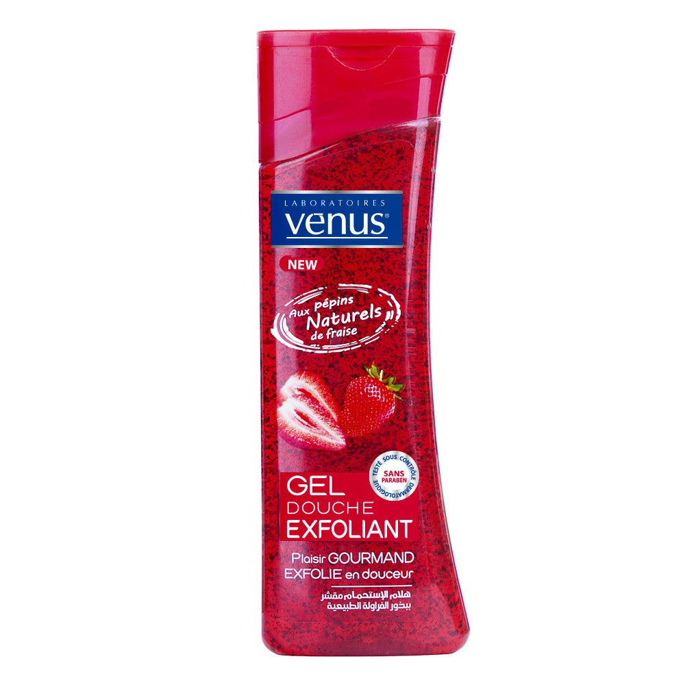 Venus Gel Douche Exfoliant Plaisir Gourmand aux Pépins Naturels de Fraise