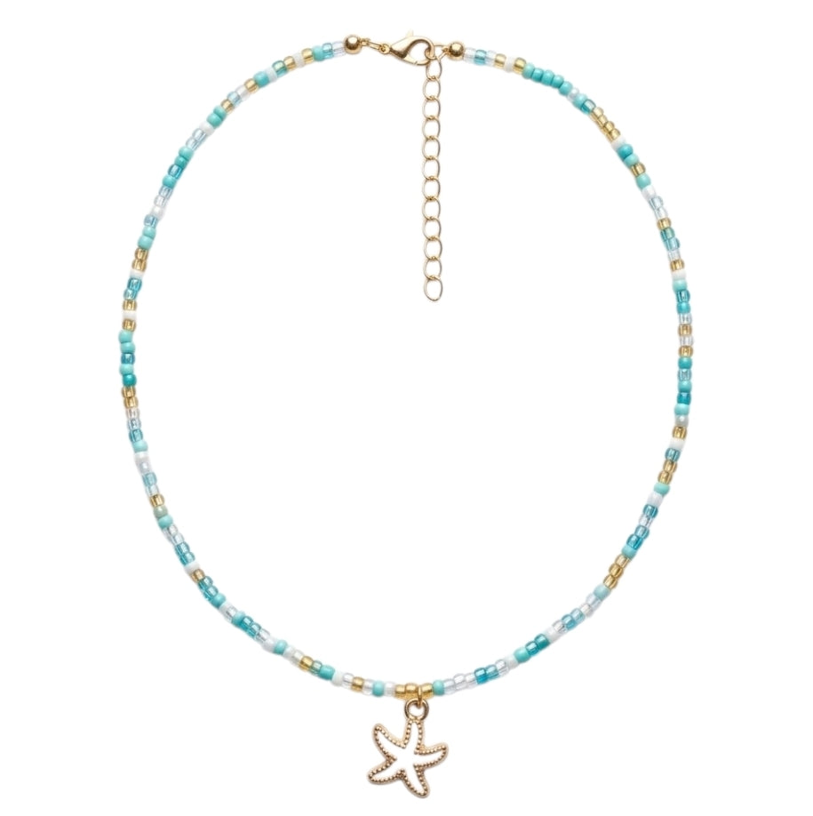 Collier Perlé Bohème Chic Turquoise Avec Pendentif Étoile De Mer