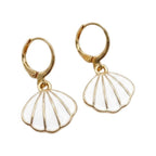 Boucles D’oreilles Créoles Coquillage Blanc Doré