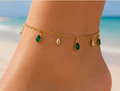 Bracelet De Cheville Doré Avec Breloques Vertes – Élégant & Bohème Chic