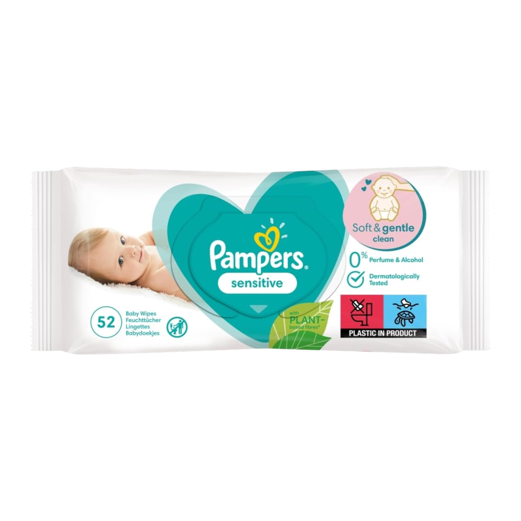 مناديل بامبرز المبللة للأطفال الحساسة، 52 منديلًا