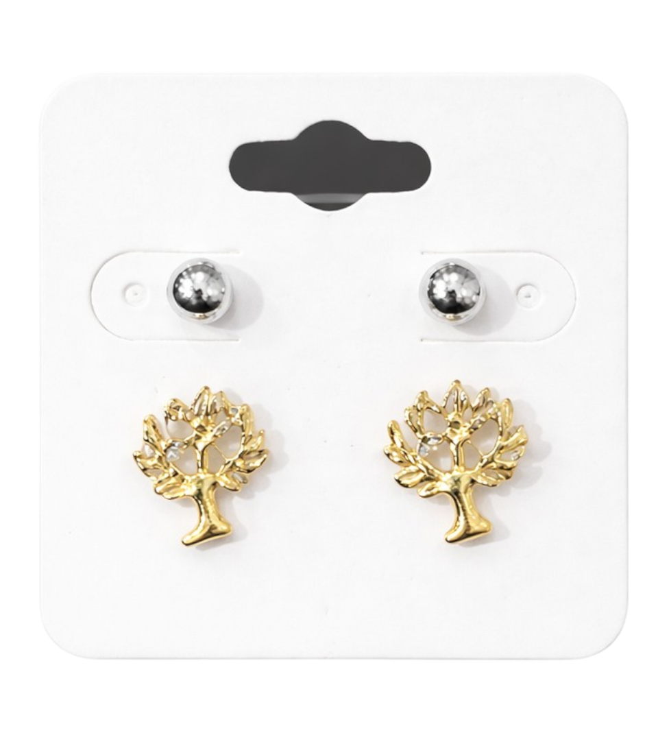 Boucles D’Oreilles Duo Nature – Arbre De Vie & Perles Argentées