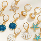 Boucles D’oreilles Créoles Étoile De Mer Turquoise Dorées