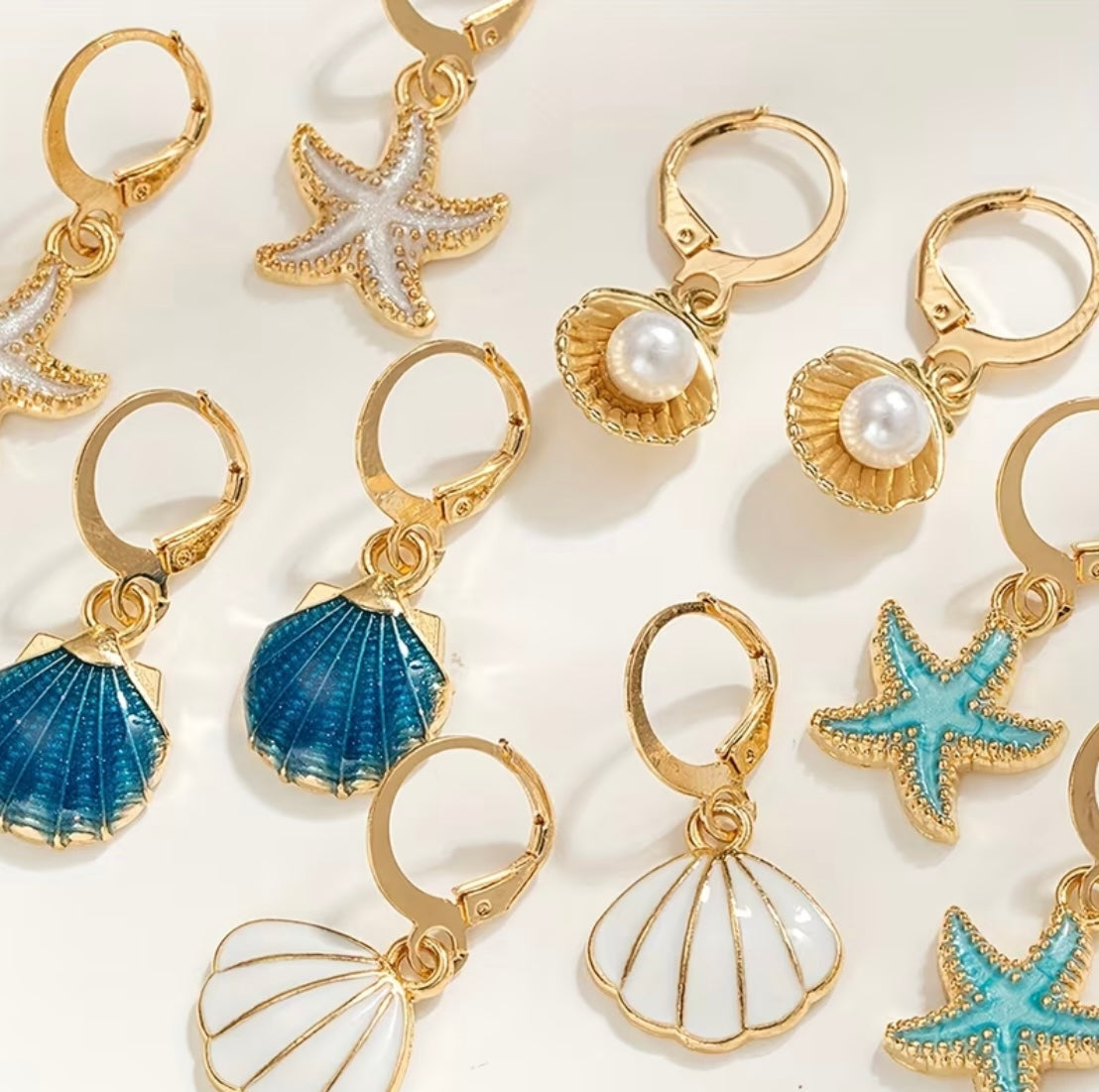 Boucles D’oreilles Créoles Étoile De Mer Turquoise Dorées