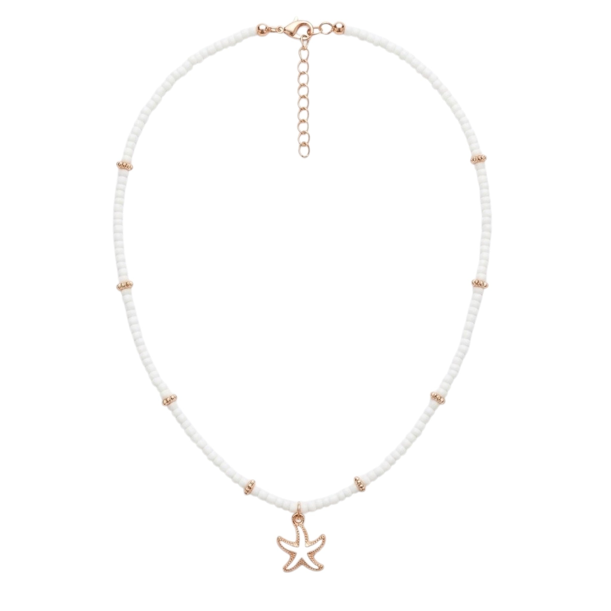 Collier Femme Perles Blanches Avec Pendentif Étoile De Mer Doré ✨