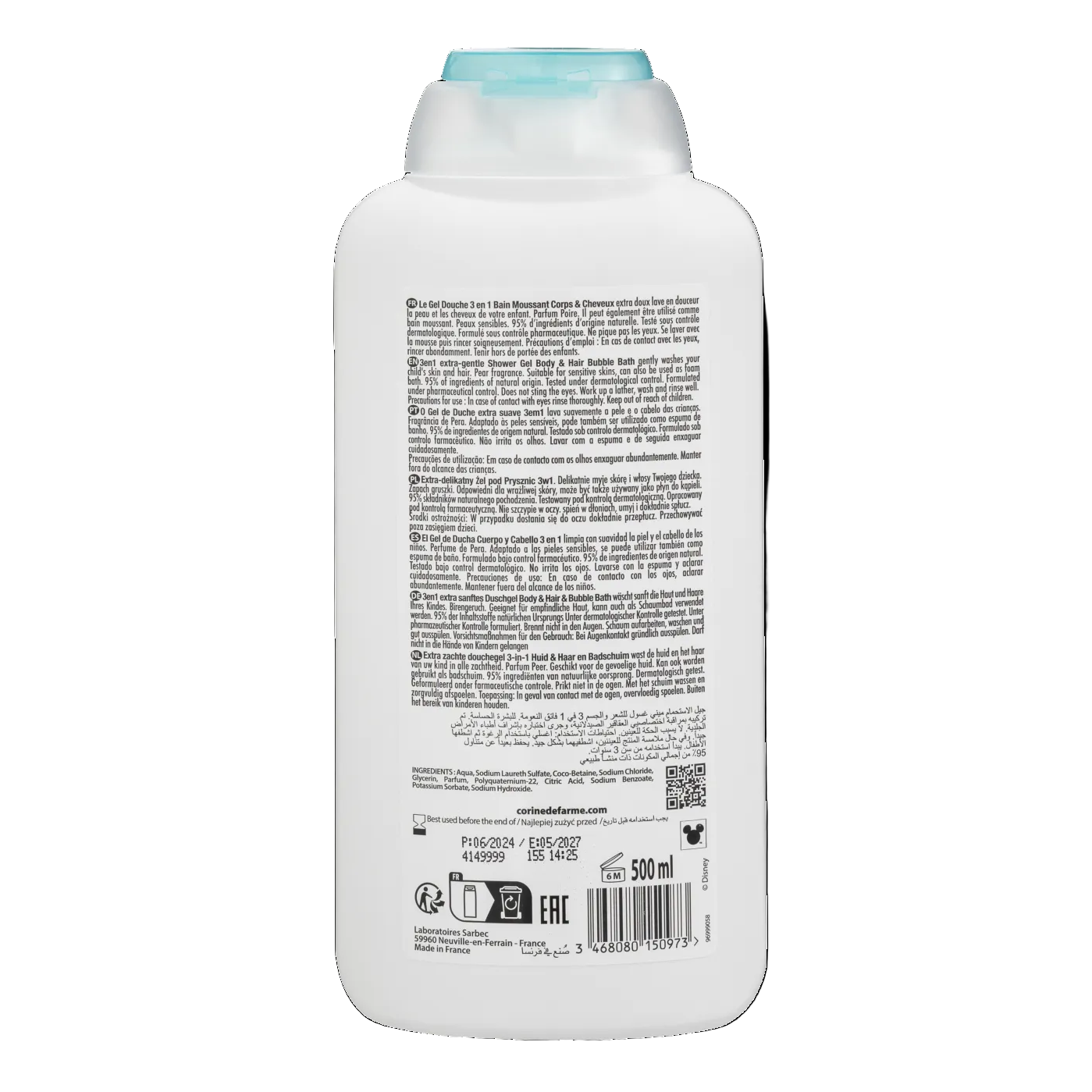 Corine De Farme Gel Douche 3 En 1 Corps Cheveux & Bain Moussant Stitch