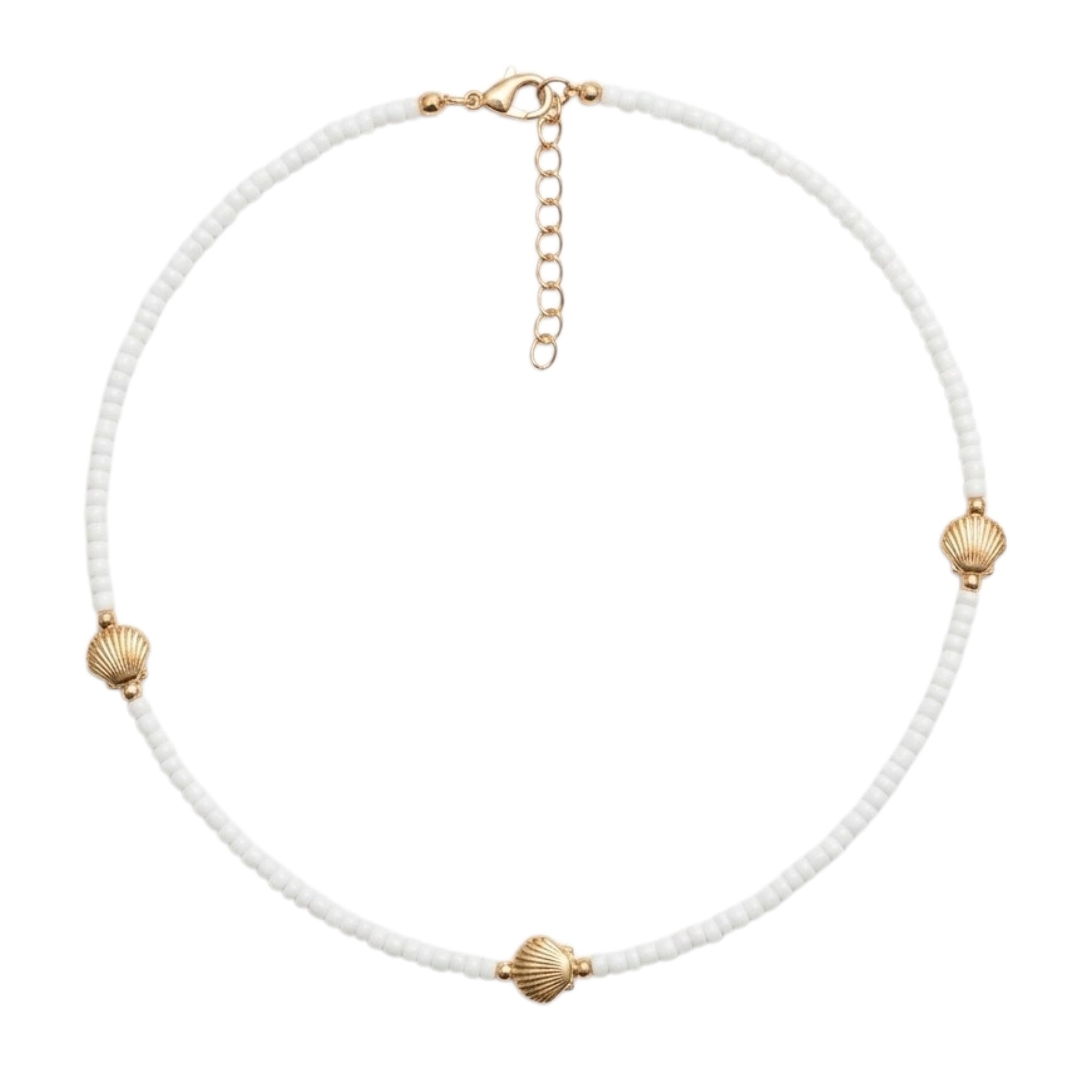 Collier Ras-de-cou En Perles Blanches Et Coquillages Dorés