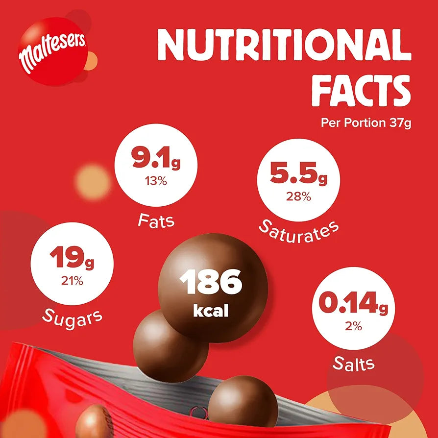 Maltesers Chocolate Bag 37G Irresistibly Delicious Malt Chocolate Crispy Honeycomb Spheres Covered In Milk Chocolate