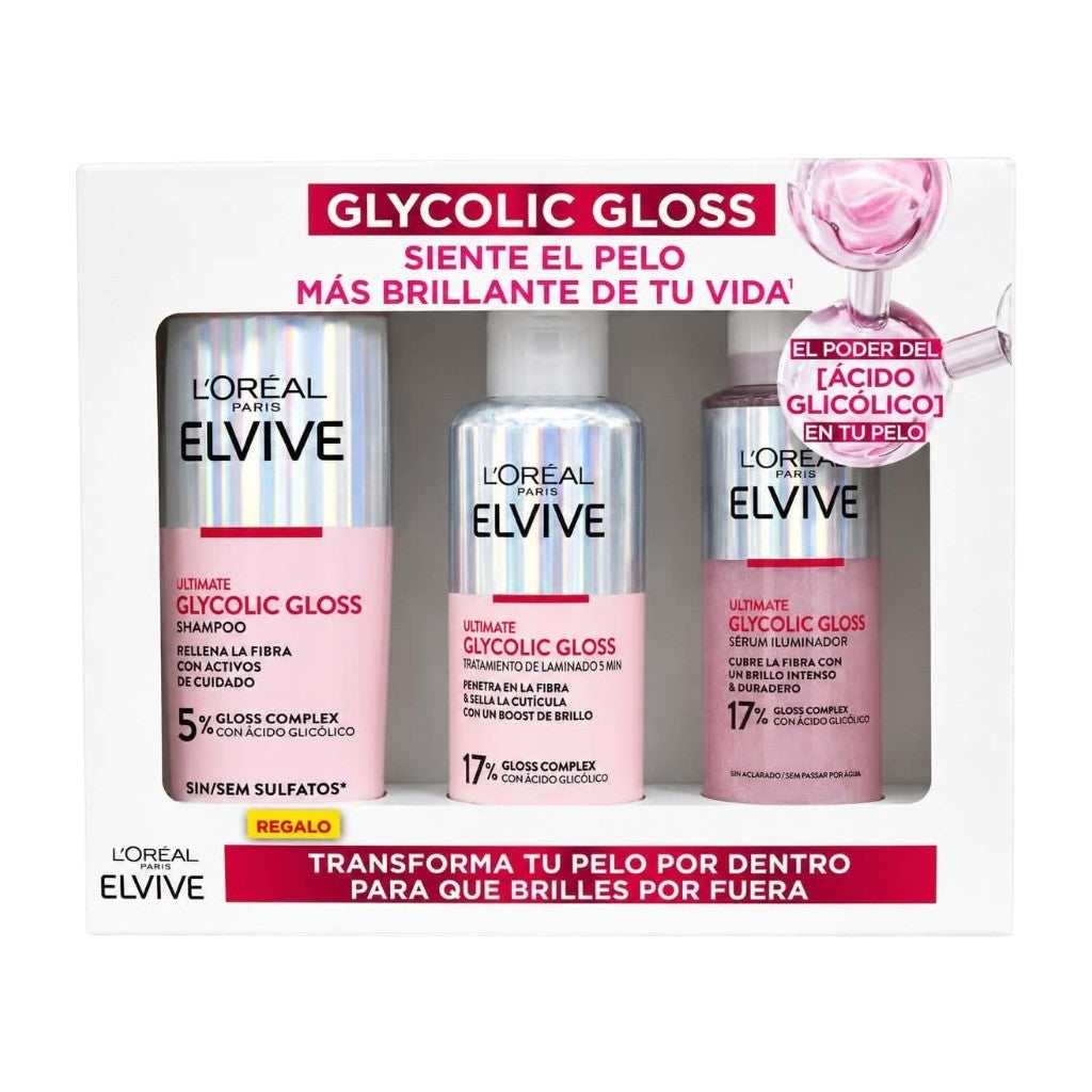 L’oreal Elvive – Ultimate Glycolic Gloss – Coffret Brillance Ultime 3 Pièces