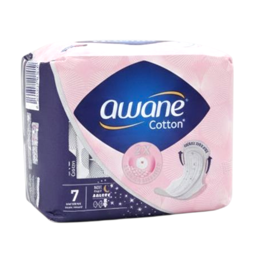 Awane Coton 7 Serviettes Hygiéniques Nuit 3X Plus Douce