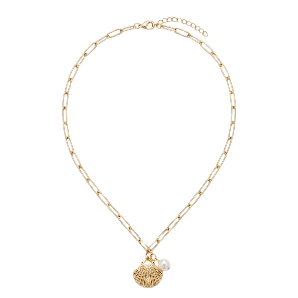 Collier Doré À Maillons Ovales Avec Coquillage Et Perle 🤍✨