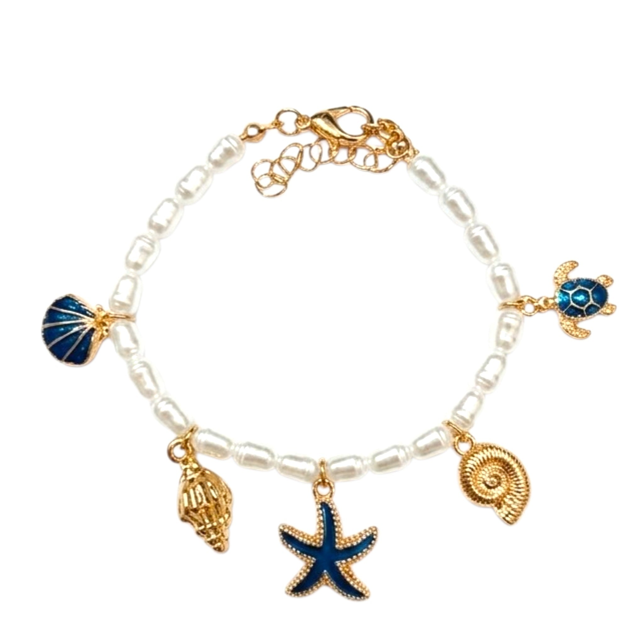 Collier Perles Blanches Doré Avec Breloques Étoile De Mer Et Tortue 🐚✨