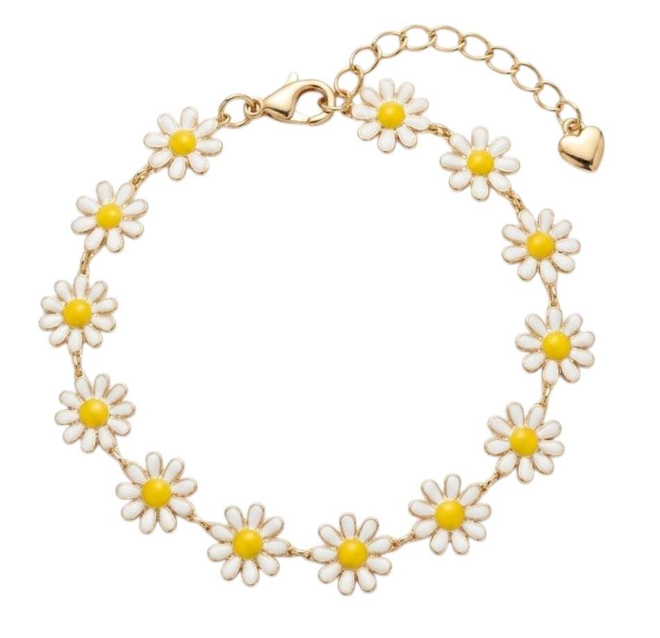 Collier Marguerites Dorées Avec Cœur – Bohème Chic 🌼