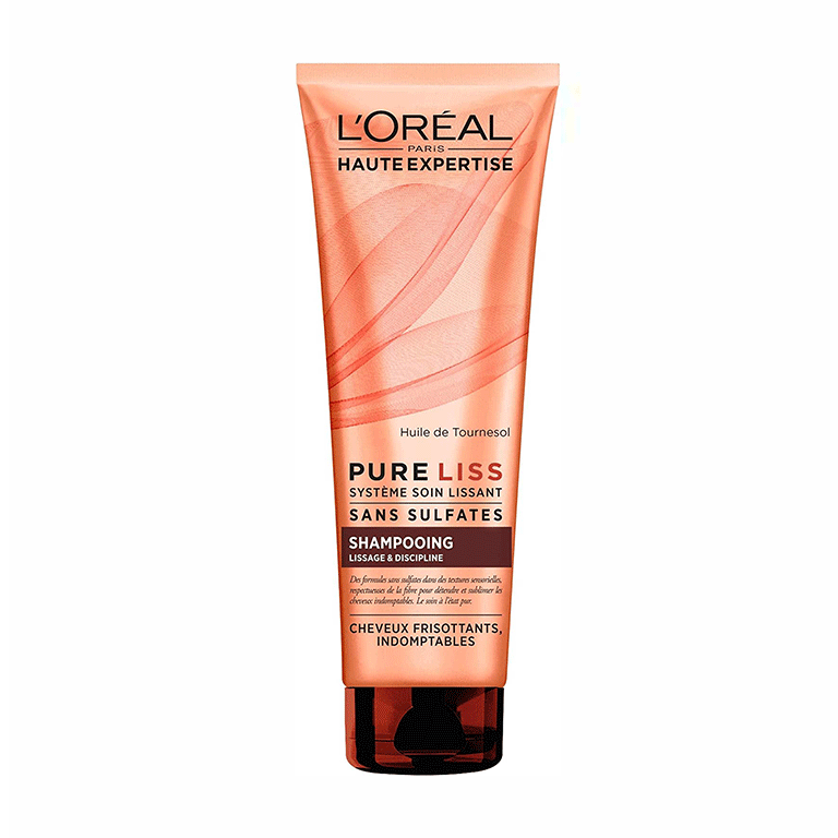 L'Oréal Paris Pure Liss Shampoing Sans Sulfate à l'Huile de Tournesol Lissage & Discipline Cheveux Frisés & Indomptables