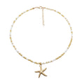 Collier Bohème Chic Blanc & Doré Avec Pendentif Étoile De Mer