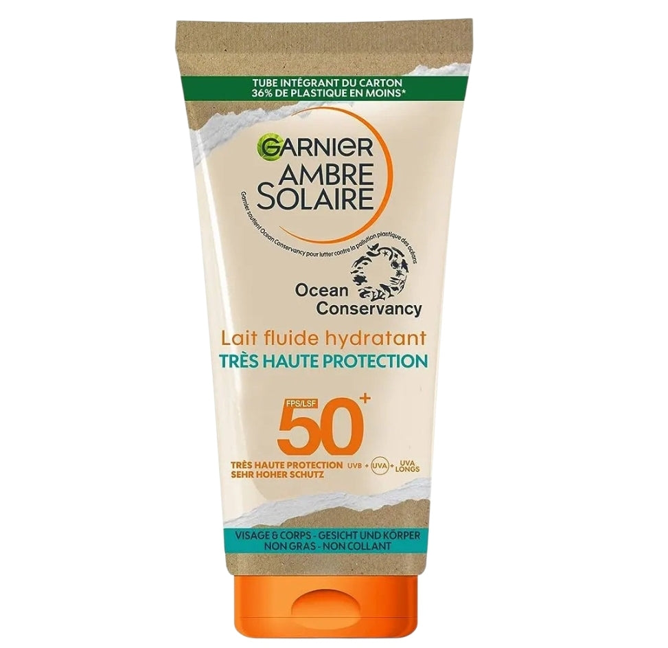 Garnier Ambre Solaire Lait Fluide Hydratant Spf 50+ – Très Haute Protection Visage & Corps