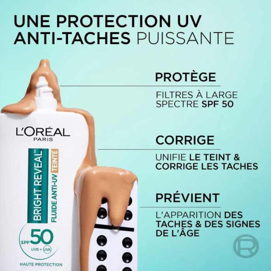 لوريال باريس برايت ريفيل سائل مضاد للأشعة فوق البنفسجية بعامل حماية من الشمس 50 متوسط