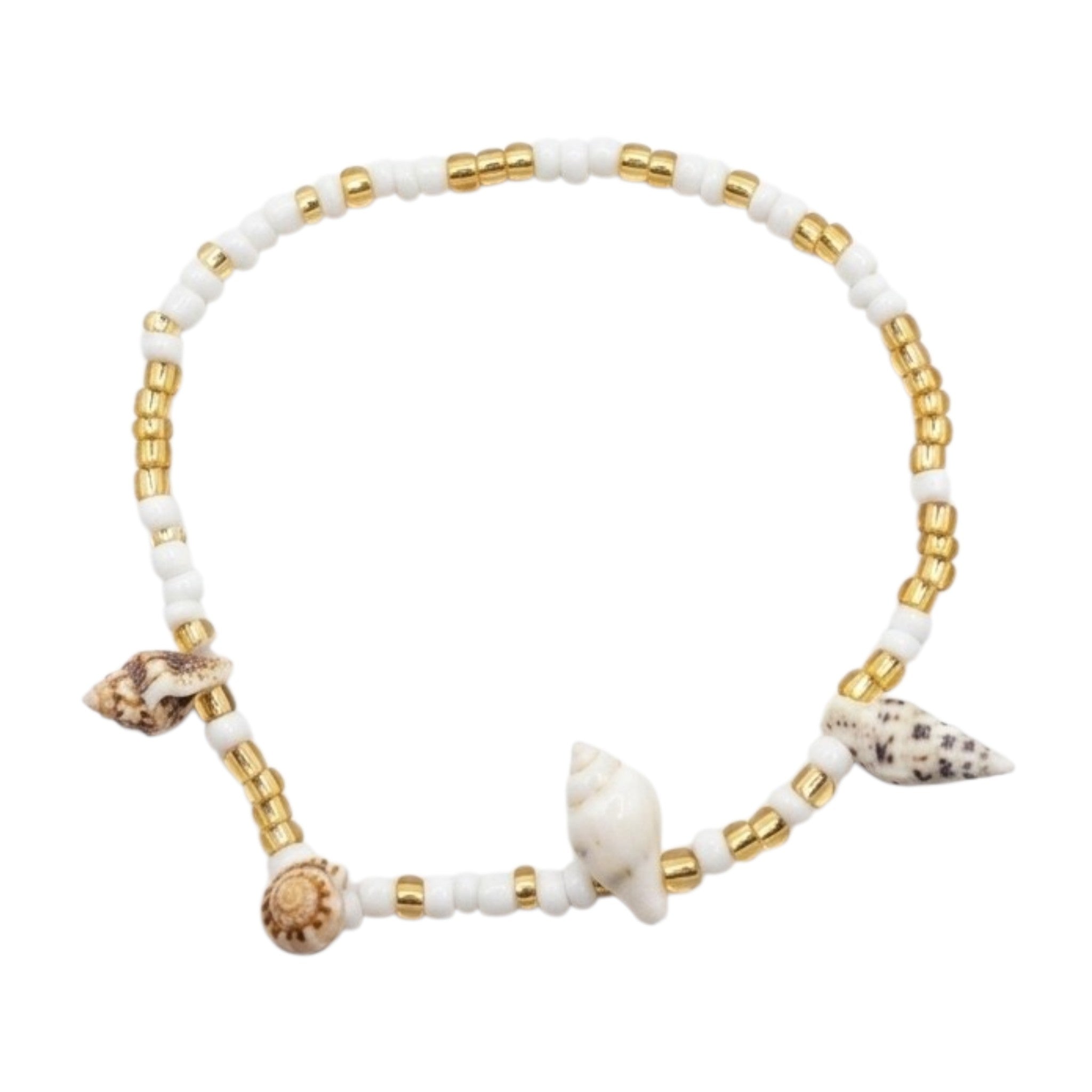 Collier Bohème Blanc Et Doré Avec Coquillages Naturels