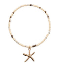 Collier En Perles Beige Avec Pendentif Étoile De Mer Doré