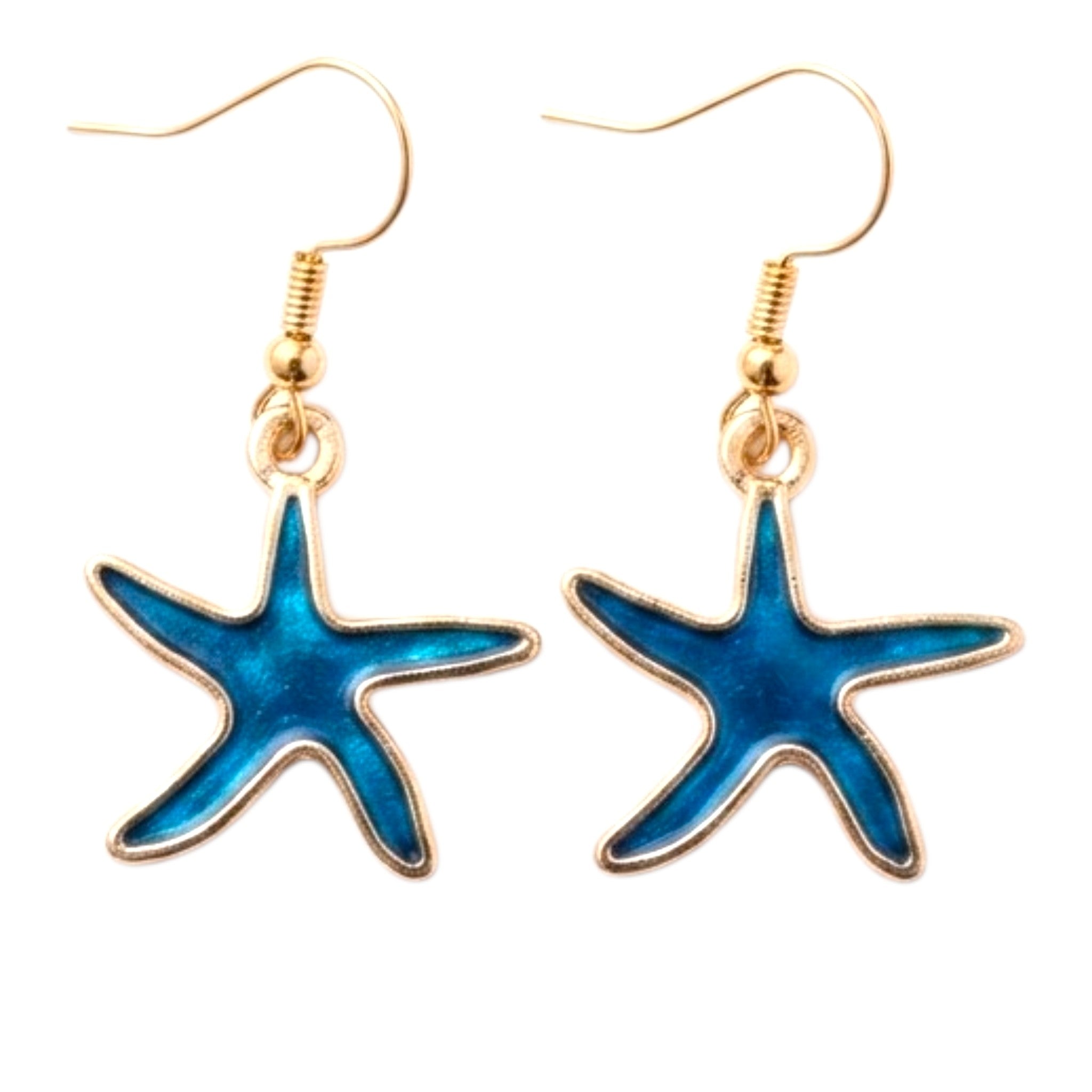 Boucles d’Oreilles Étoile de Mer Bleue Dorées ✨
