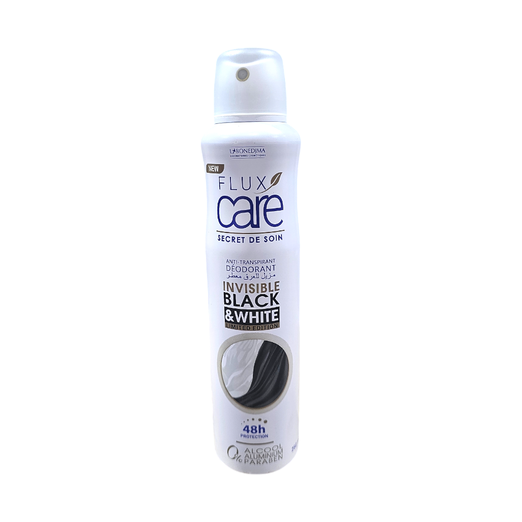 Flux Care Secret De Soin Anti-Transpirant Déodorant Lnvisible Black & White  48h Protection 0% Alcool Aluminium Paraben