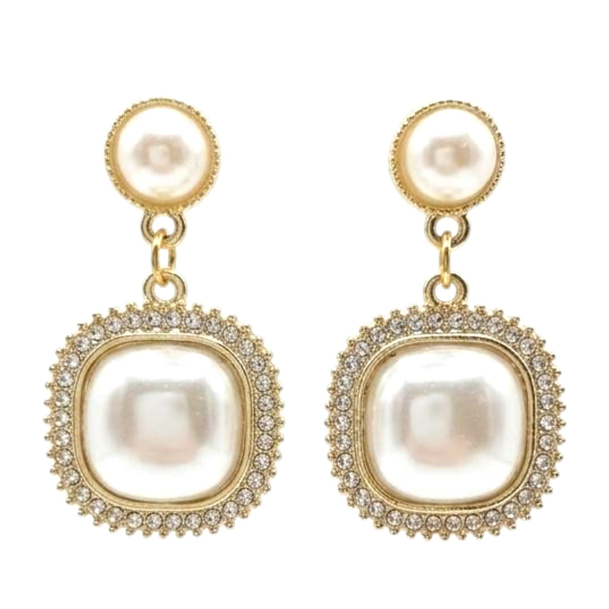 Boucles D’oreilles Pendantes Dorées Avec Perles Et Strass