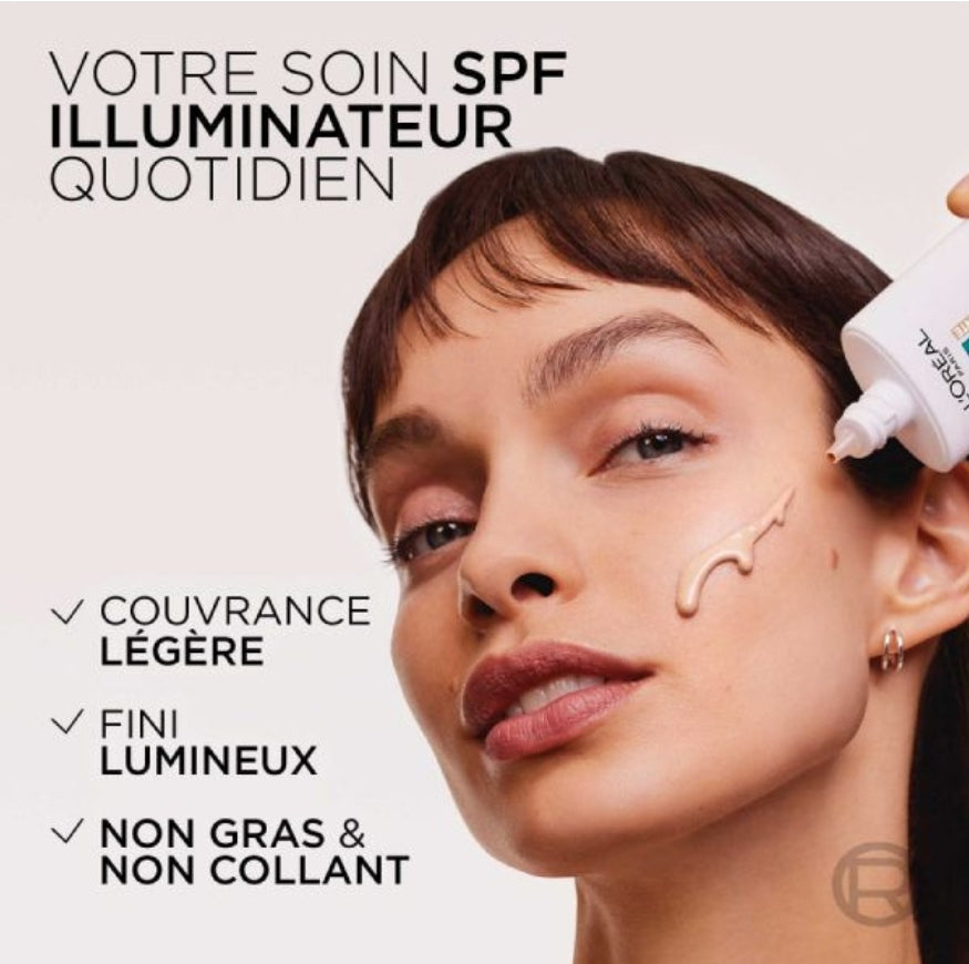 لوريال باريس برايت ريفيل سائل مضاد للأشعة فوق البنفسجية بعامل حماية من الشمس 50 شفاف